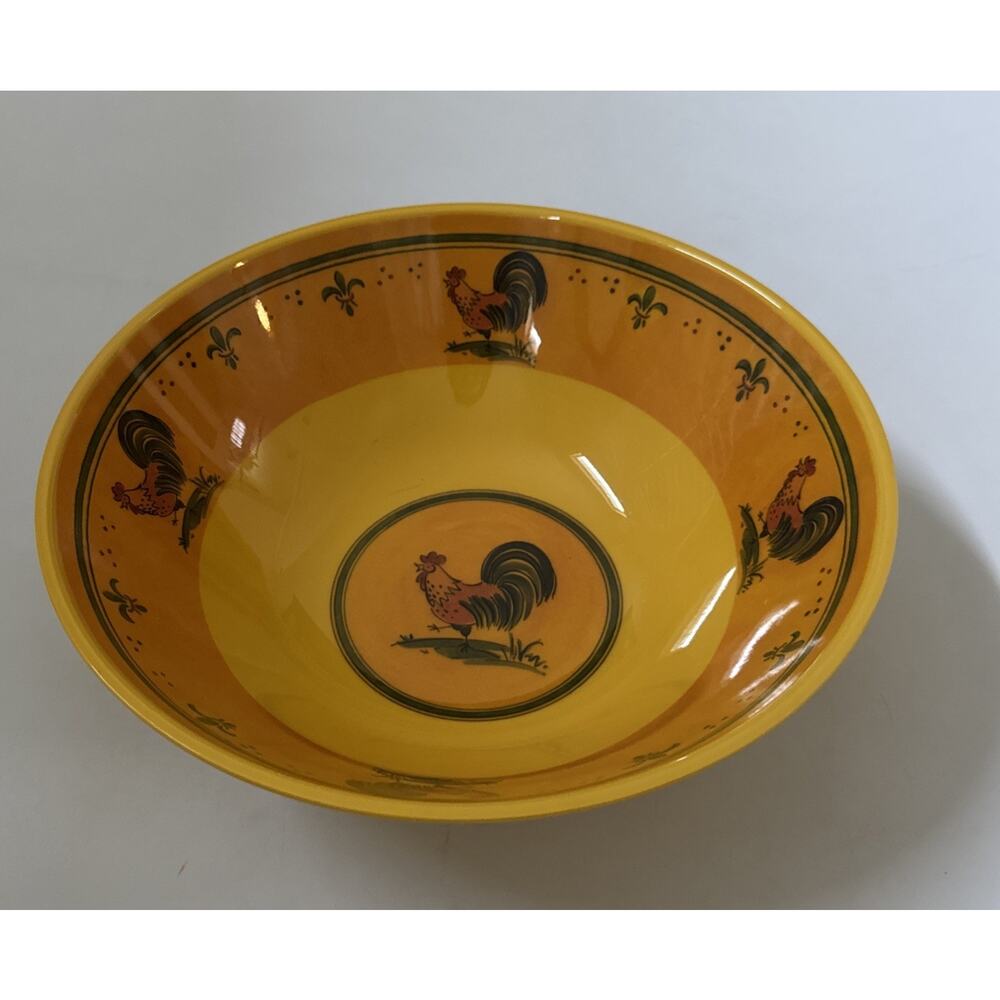Le Cadeaux Melamine Yellow Rooster Salad Bowl Farmhouse‎ Country Kitchen 11.75"